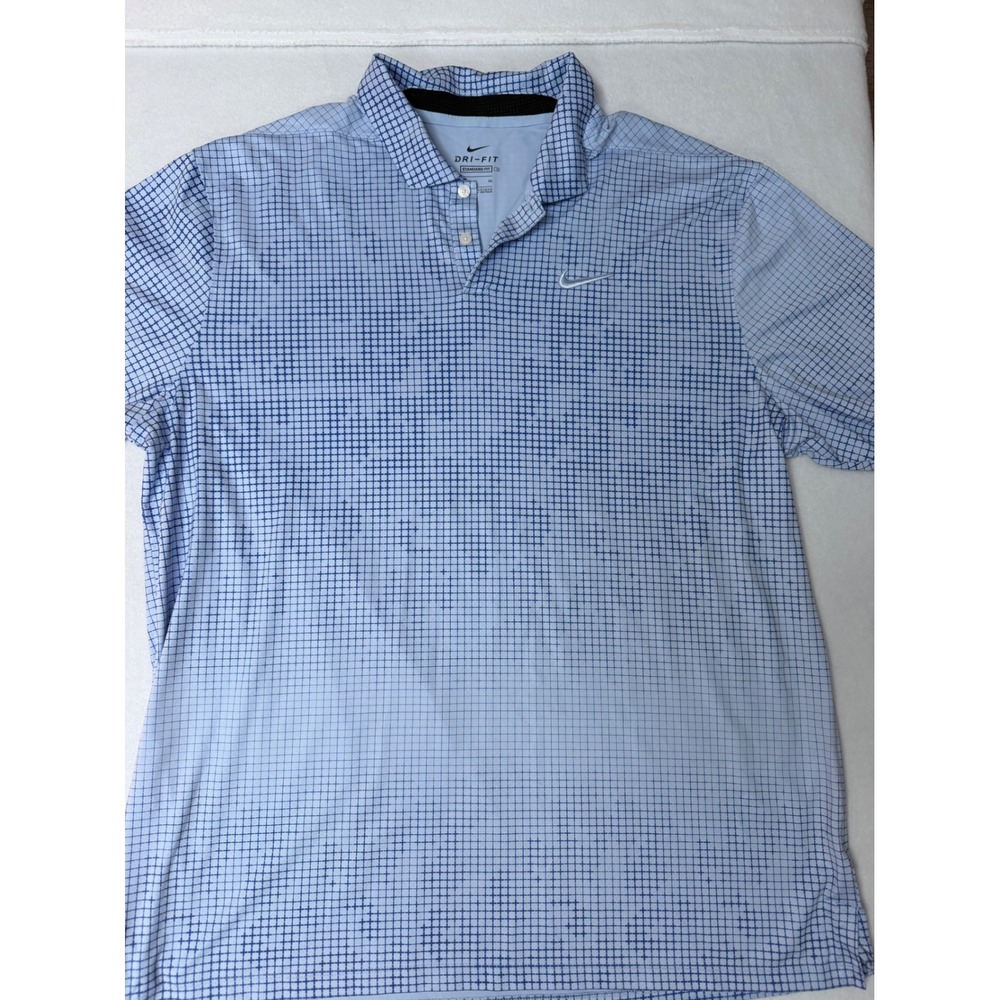 Nike Golf Dri-FIT Polo Shirt Mens XL Blue Grid Pattern CK6243-548